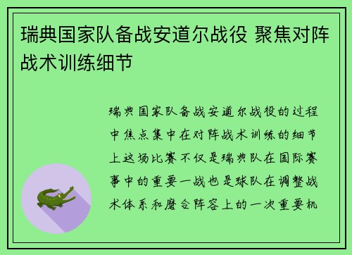 瑞典国家队备战安道尔战役 聚焦对阵战术训练细节